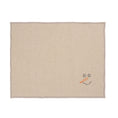 Charger l'image dans la visionneuse de la galerie, Set of four embroidered cotton placemats with playful snowman design, handmade for winter dining and festive tables.
