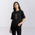 Bild in Galerie-Betrachter laden, The Ward Faded Black women’s T-shirt with cream embroidery, closer front view