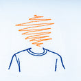 Load image into Gallery viewer, Close-up of white organic cotton t-shirt with abstract head embroidery in orange and blue, Gordina