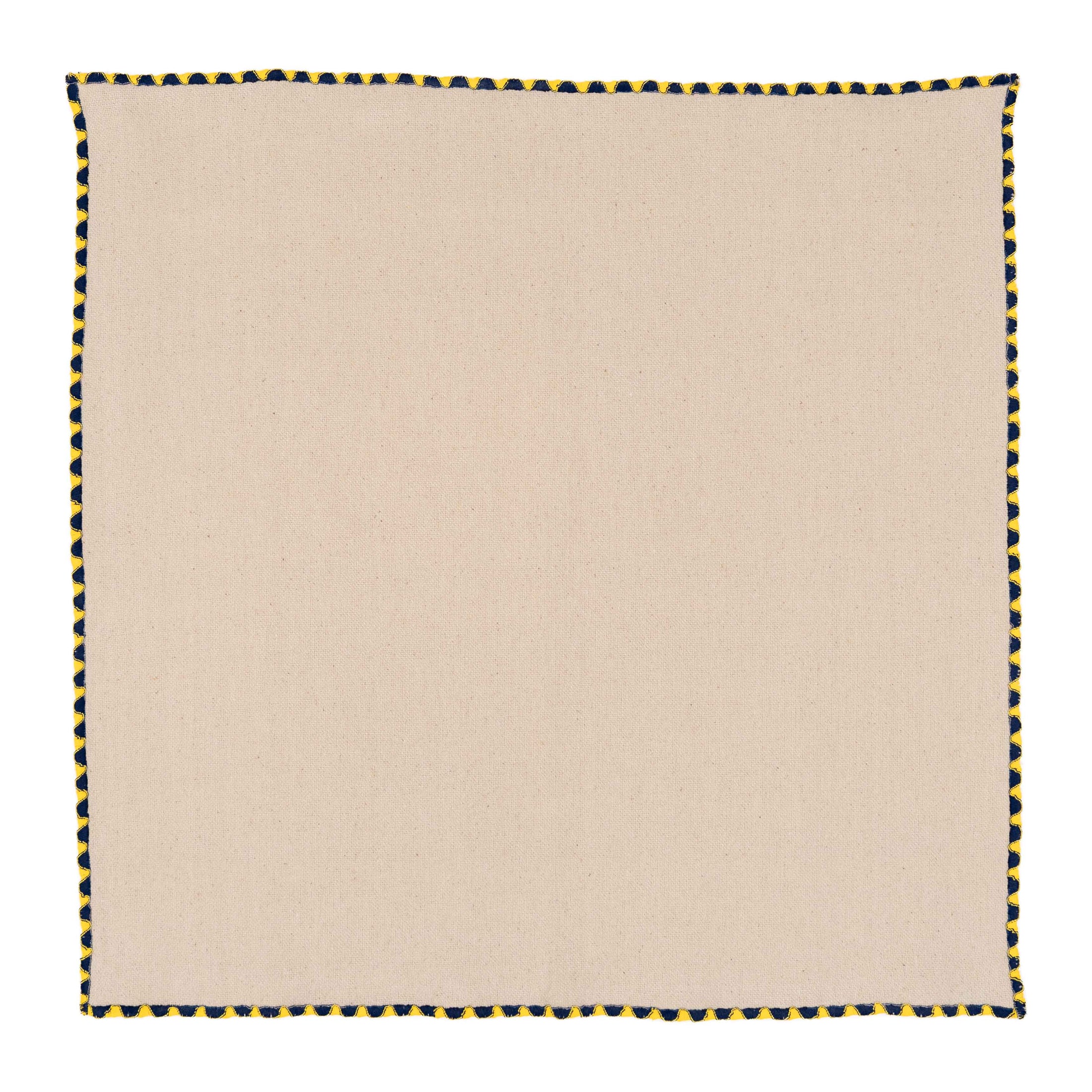 Cotton napkin with yellow and navy contrast edge stitching from Gordina’s Connected Houses Collection