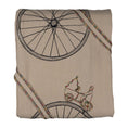 Load image into Gallery viewer, Large embroidered cotton tablecloth with bicycle motif, handmade in the Netherlands, celebrating movement and connection.

