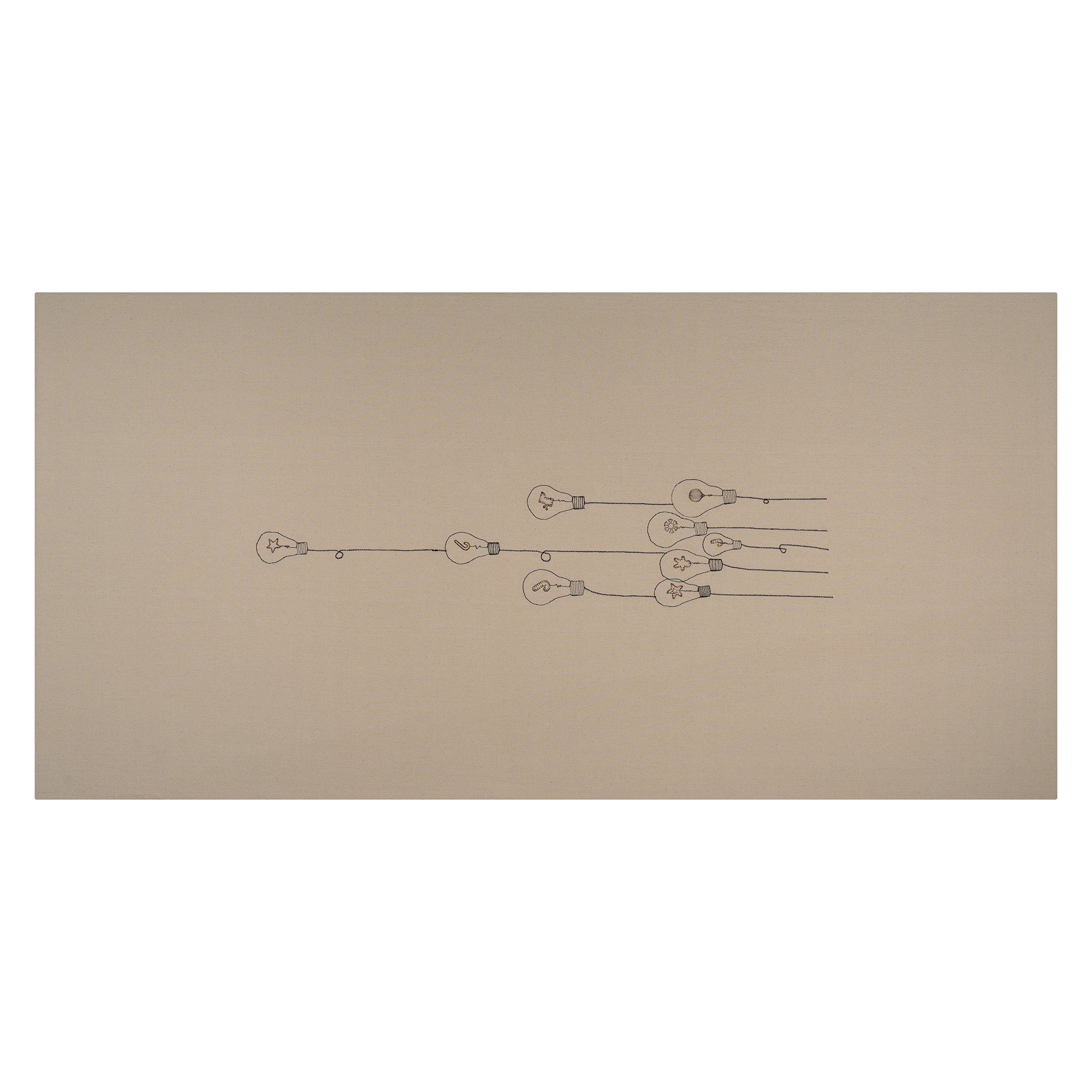 Handcrafted embroidered cotton table runner with light bulb pattern, inspired by festive traditions and glowing memories.
