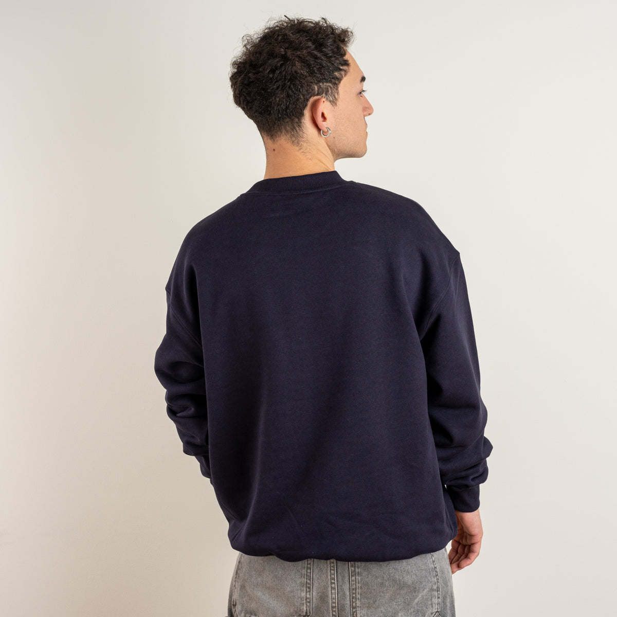 Plain back of the Gordina Garden and Water ink blue embroidered crewneck sweatshirt
