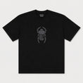 Load image into Gallery viewer, Flat lay of the Gordina The Scarab black oversized T-shirt with grey scarab embroidery.
