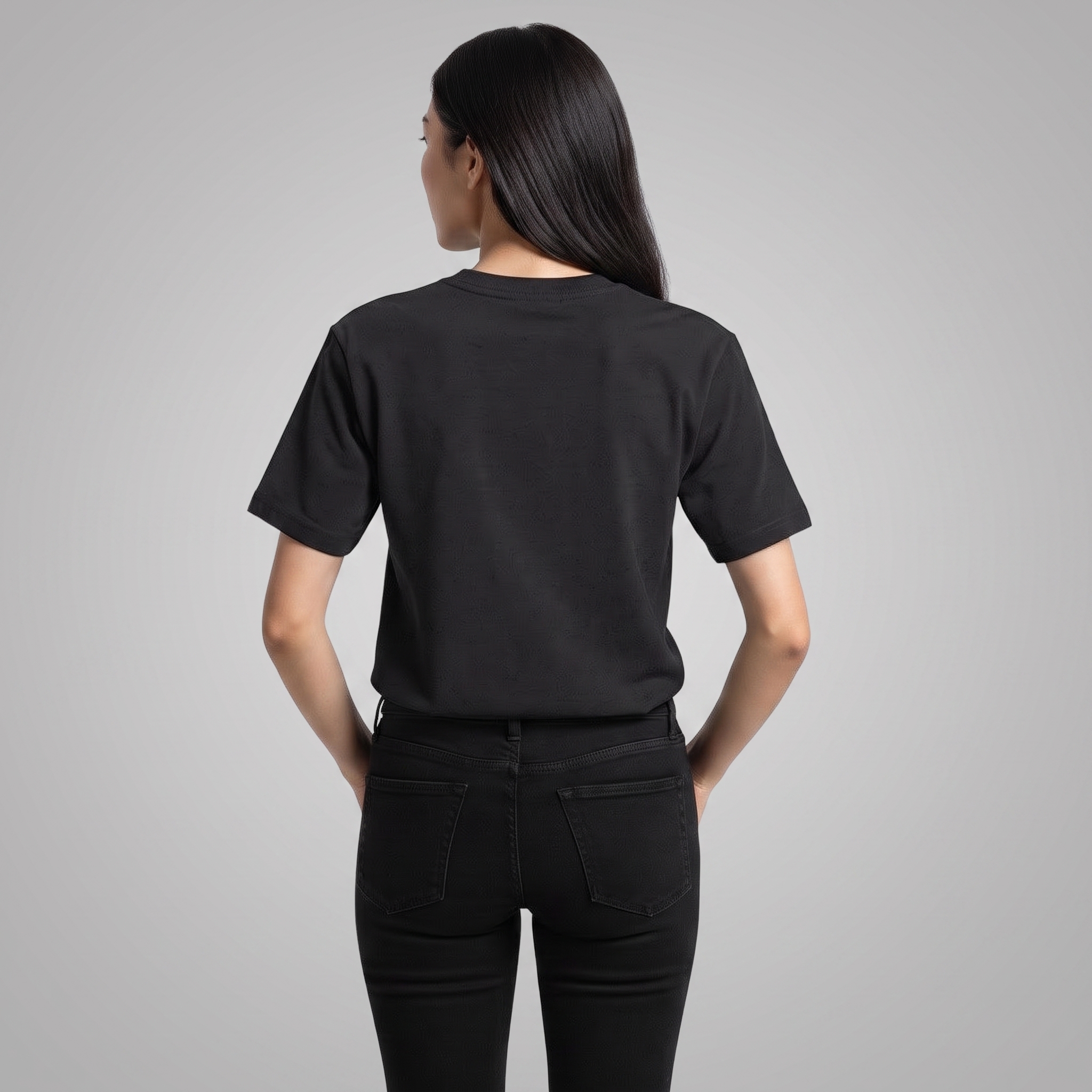 Star and House black T-shirt, model back view