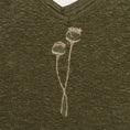 Bild in Galerie-Betrachter laden, Wider neckline detail of The Poppy Olive Green linen tank top embroidery
