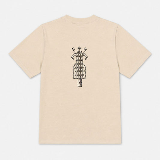 The Ward Faded Bone women’s T-shirt flat lay showing the reddish horse-and-rider embroidery
