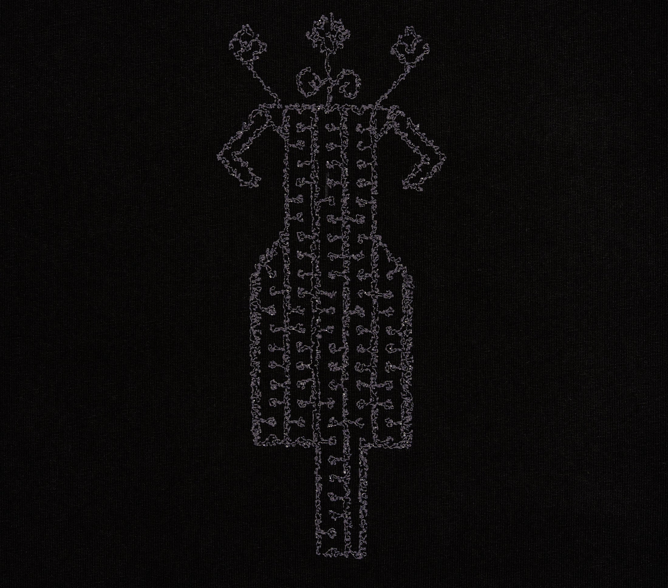 Close-up of tonal horse-and-rider embroidery on The Ward Faded Coal T-shirt