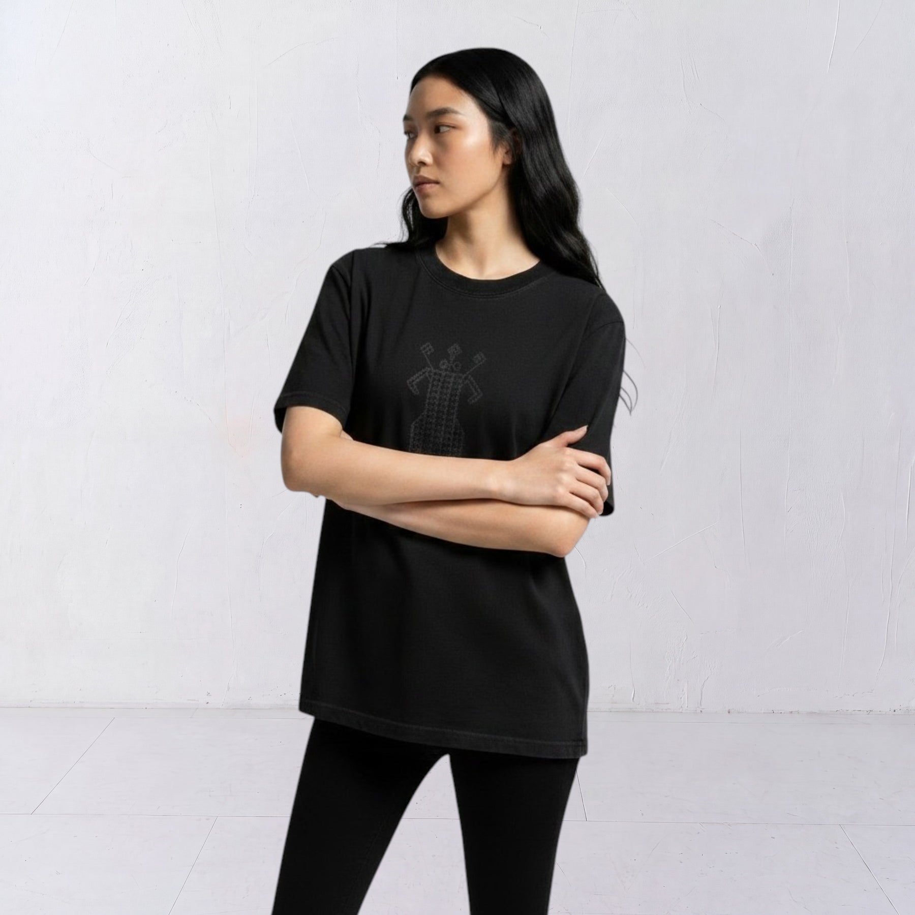 The Ward Faded Coal women’s T-shirt with tonal horse-and-rider embroidery, front view