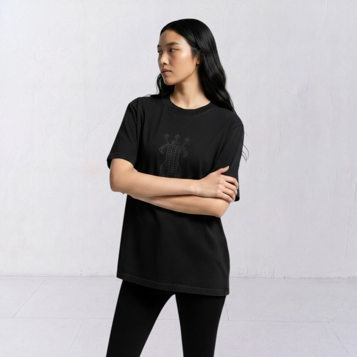 The Ward Faded Coal women’s T-shirt with tonal horse-and-rider embroidery, front view