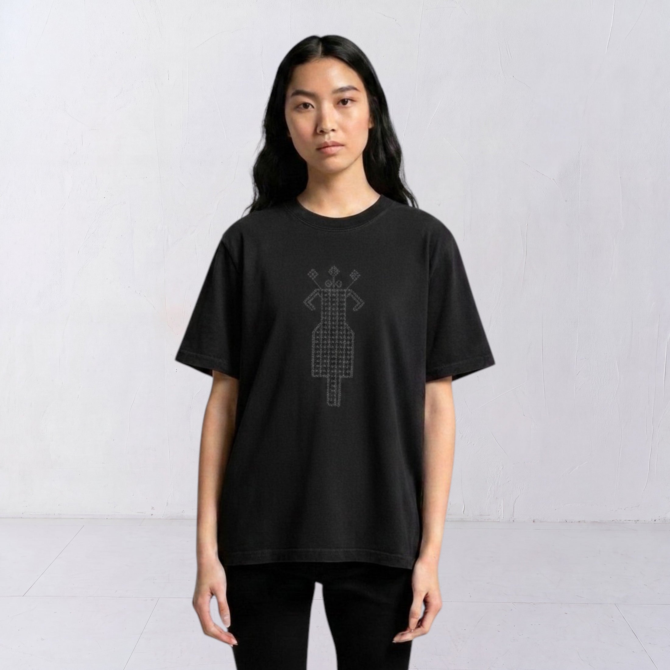 The Ward Faded Coal women’s T-shirt with tonal embroidery, closer front view