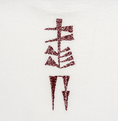 Load image into Gallery viewer, Close-up of the burgundy water and garden cuneiform embroidery on white cotton
