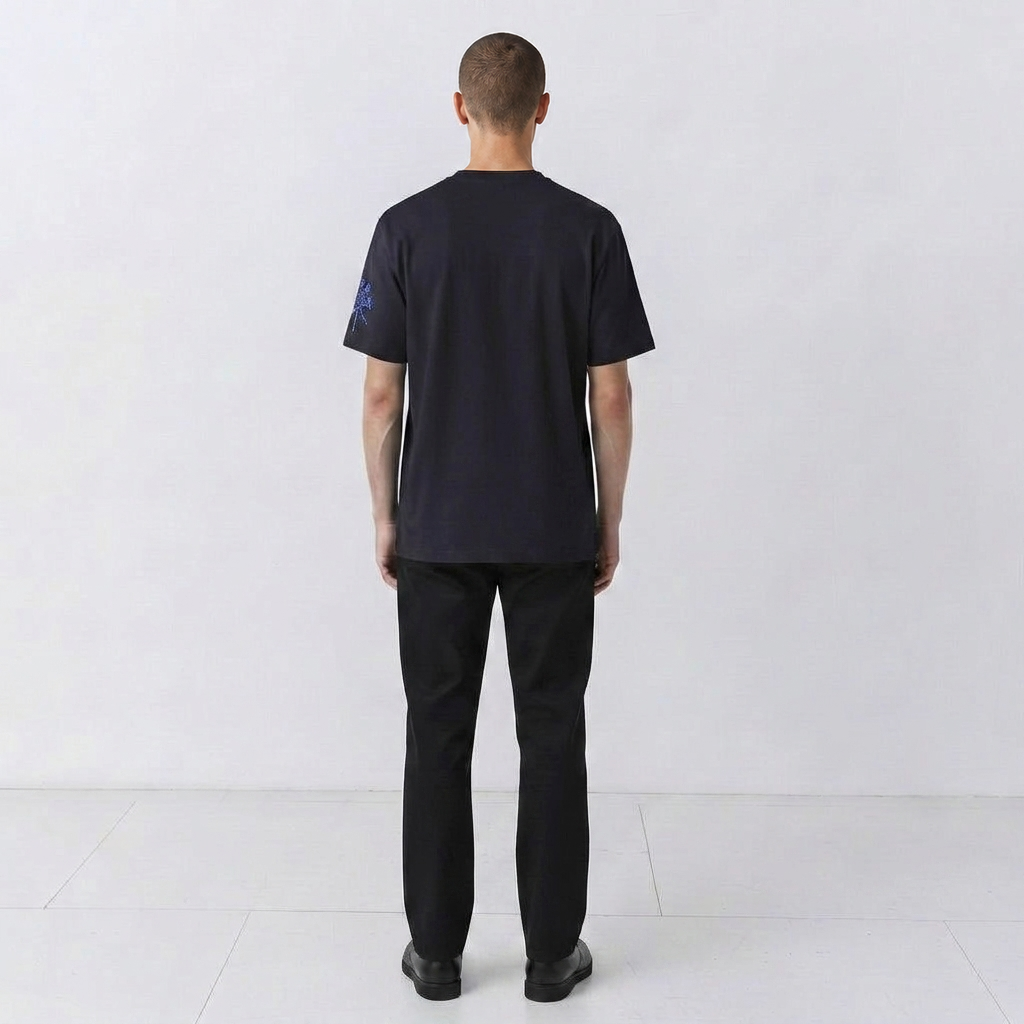 Back view of the Water and the Star navy T-shirt on a model.