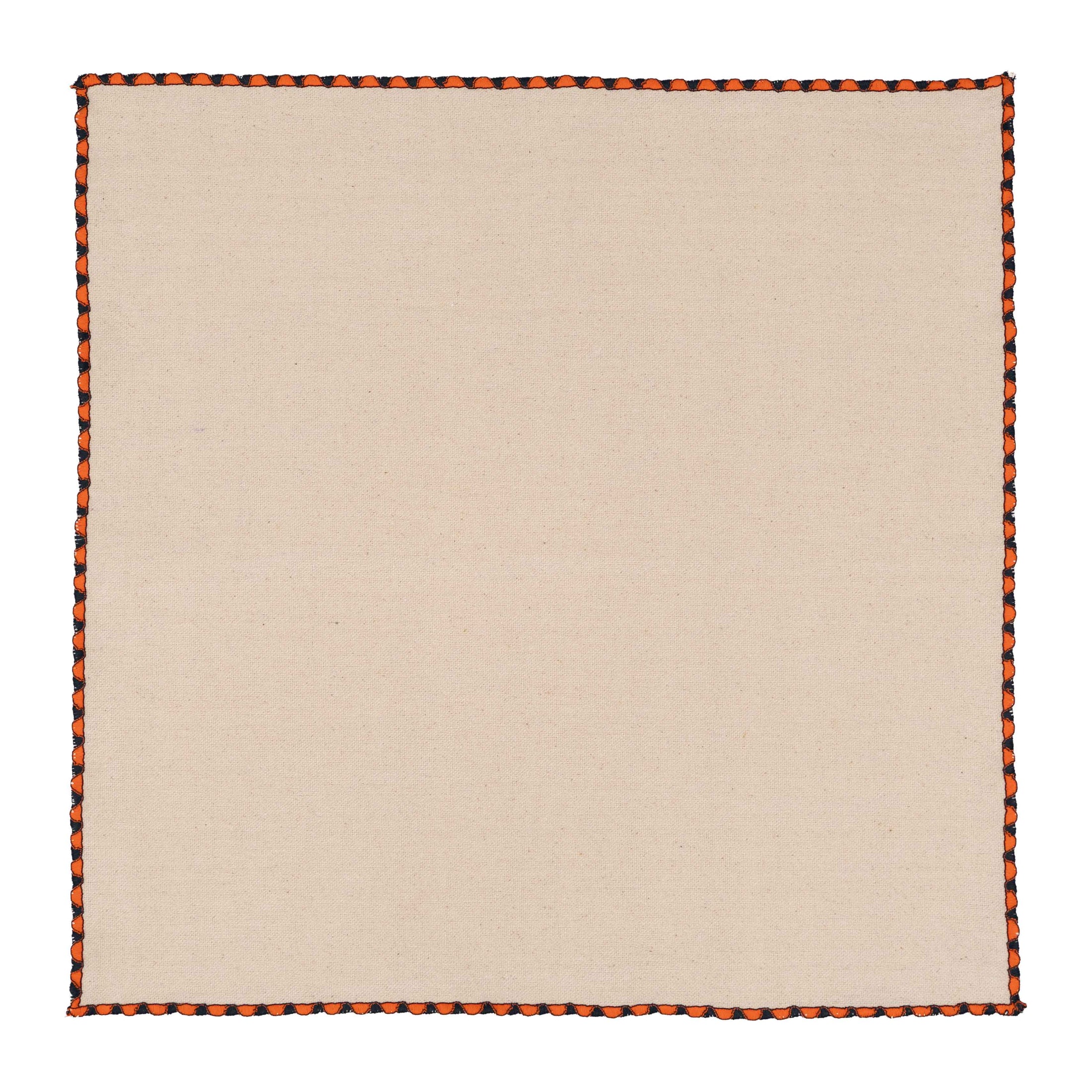 Cotton napkin with orange and black contrast edge stitching from Gordina’s Snowman Collection