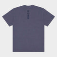 Load image into Gallery viewer, Back flat lay of the Gordina Unsigned faded indigo T-shirt with vertical navy cross embroidery.
